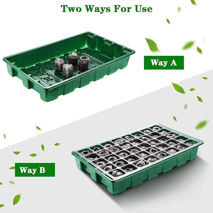 Hahood 3 Pack Seed Starter Tray Kit with Grow Light Germination Trays with Humidity Dome, 120 Peat Pellets, Gardening Tools, Plant Labels, Plant Growing Trays for Seeds Growing Starting, Green