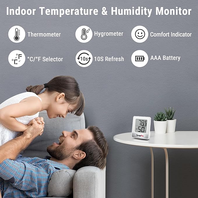 TempPro TP49 Digital Hygrometer Indoor Thermometer Humidity Meter Room Thermometer with Temperature and Humidity Monitor Mini Hygrometer Outdoor Thermometer (Previously ThermoPro)