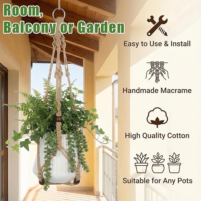 12 Pcs Macrame Plant Hangers, Macrame Hanging Planters for Indoor Plants Handmade Boho Hanging Baskets Flower Pots Holder Stand Plants Hangers for Outdoor Home Wall Decor