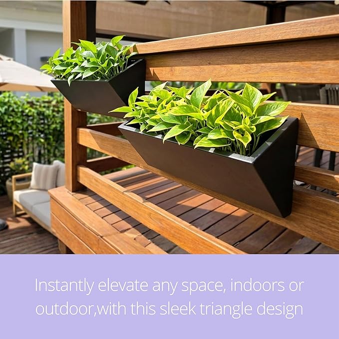 LaLaGreen Wall Planter (24 Inch, 2 Pack) Triangle Black Metal Hanging Flower Pots for Outdoor Plants, Geometric Carbon Steel Wall Mounted Planters for Succulents, Modern Vertical Garden Home Decor