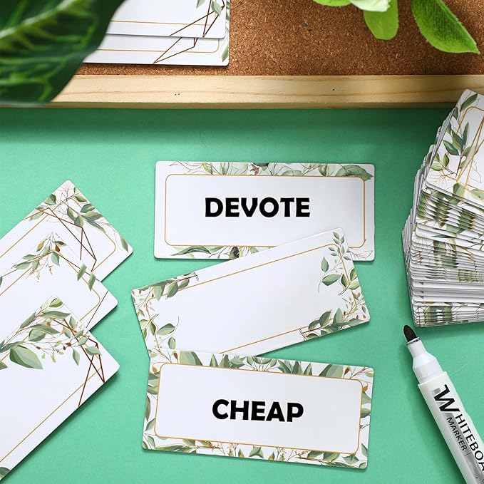 Kanayu 48 Pcs Eucalyptus Magnetic Dry Erase Labels Reusable Name Tag Plate Flexible Magnetic Label Sticker Blank Writable Card for Whiteboard Classroom Home Office Fridge (Classic,1.97 x 4.53 Inch)