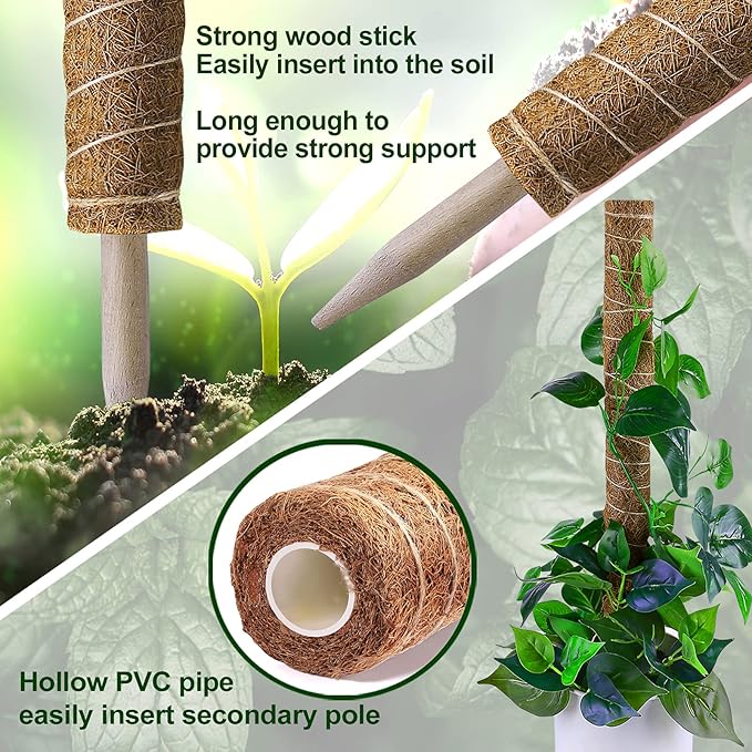 Fabulas Moss Pole 36 Inch - Monstera Plant Support, 2 Pack 20.5 Inch Plant Stakes for Indoor Plants Coco Coir Moss Pole Sticks for Climbing Potted Live Plants, Pothos, Philodendron, with Garden Ties