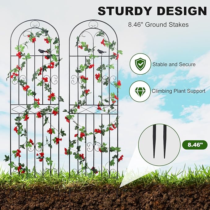 2 Pack 70.8" H x 19.7" W Metal Garden Trellis with Black Coating, Wire Lattice Grid Panel for Climbing Plants Outdoor Roses Vine Cucumbers Vegetables Flower Support (70.8" H, 2 Pack)