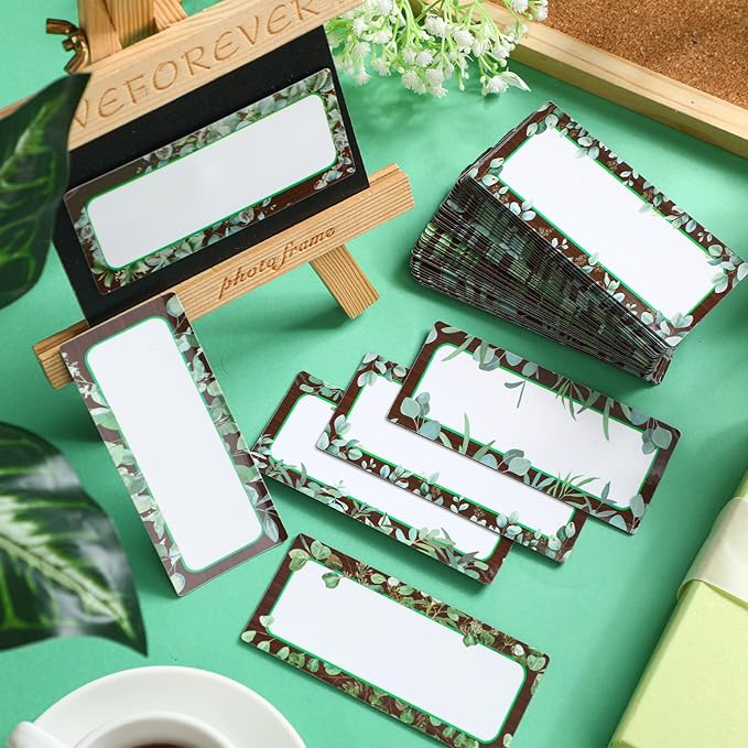 Kanayu 48 Pcs Eucalyptus Magnetic Dry Erase Labels Reusable Name Tag Plate Flexible Magnetic Label Sticker Blank Writable Card for Whiteboard Classroom Home Office Fridge(Stylish,1.97 x 4.53 Inch)