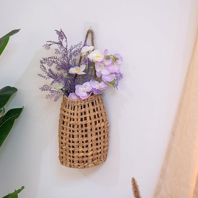 Woven Water Hyacinth Hanging Basket Door Hanging Basket Wall for Home Garden Farmhouse (Water Hyacinth)