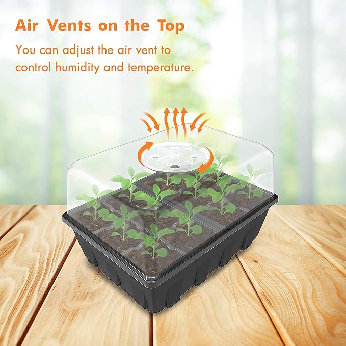 Gardzen 3 Pack Seed Starter Tray Germination Kit, Seed Starter Kit with Adjustable Humidity Dome, Plant Growing Kit 6.6" x 4.5" (12-Cell per Tray), Clear