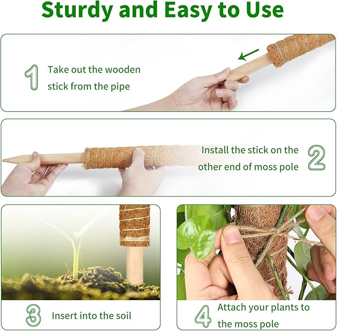 ALENEY Moss Pole, 6 Pack 17inch Monstera Plant Support Stackable Moss Poles for Plants, Coir Totem Pole Tall Moss Pole for Climbing Plants, Sphagnum, Indoor Potted Plants