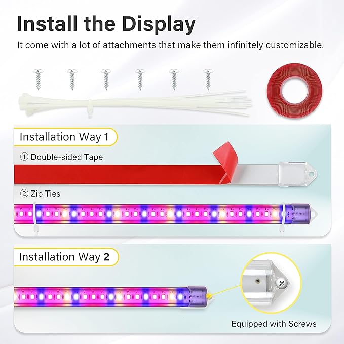 iPower 20W LED Grow Lights with Full Spectrum Plant Growing Light Strips for Indoor Plant with Auto ON/Off 3/9/12H Timer, 10 Dimmable Levels 48 LEDs Per Tude, 2 Tubes, Mix