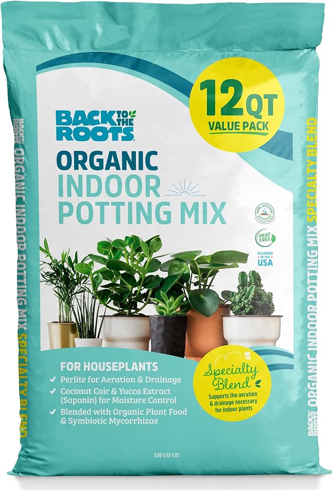 Back to the Roots 100% Organic Indoor Potting Mix (Value 12 Quart) | Promotes Healthy Houseplant Growth| Made in The USA