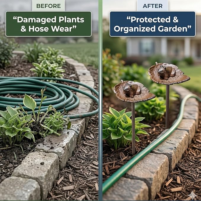 Carvers Olde Iron Decorative Garden Hose Guide Stake – 19" Solid Aluminum Heavy Duty Hose Protector for Landscaping, Flower Beds & Yard Edging - Frog