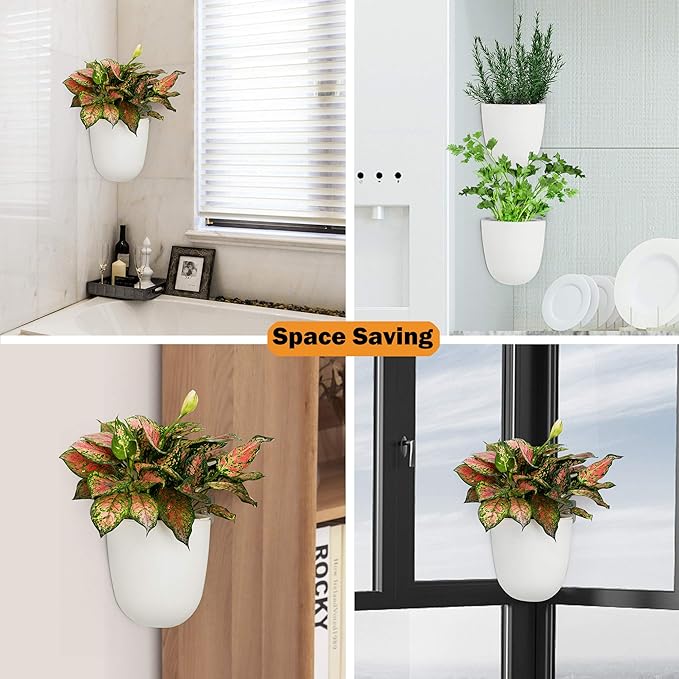 4 Pack Corner Wall Mounted Hanging Planter Self Watering Triangle Plastic Flower Pot Decorative Modern Plant Vase Container Holder for Succulent Indoor Outdoor Home Office Décor White