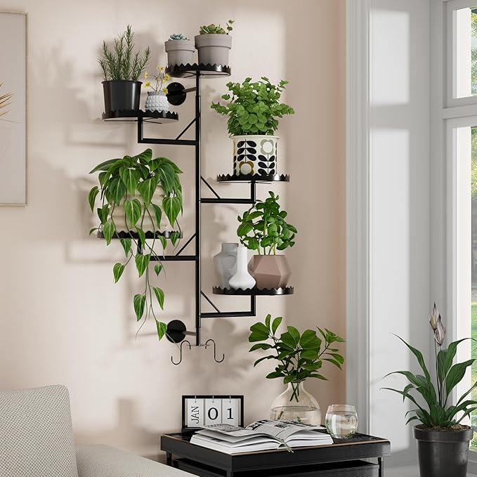 GcdPai Rotating Window Plant Shelves indoor 5-tier Metal Plant Stand, Wall Plant holder for Multiple Plants indoors, Window Sill Gifts for Small Spaces, Stylish and Functional Indoor Plant Stand Black