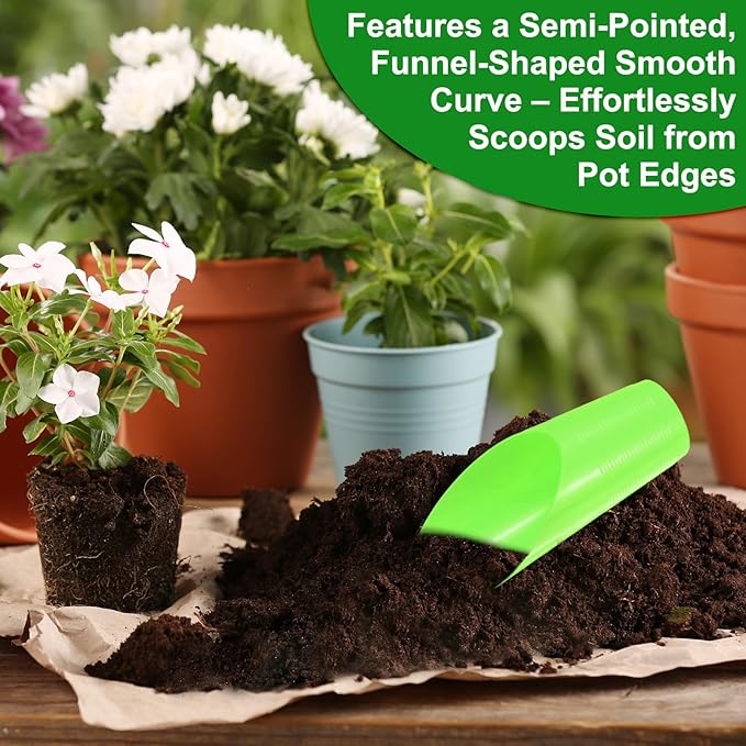 M METERXITY 6-Pack Bonsai Soil Scoops, Plastic Garden Soil Scoops Bucket Shovel Potting Scoopers for Transplanting/Flower Planting/Plant Succulent, Colorful Small Gardening Tools [Green]