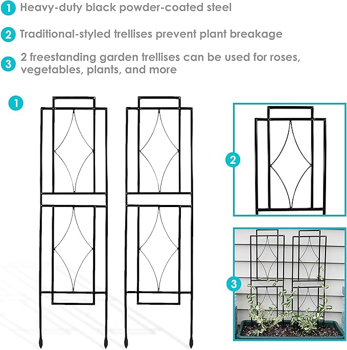 Sunnydaze 30-Inch Contemporary Metal Garden Trellis for Climbing Plants - Decorative Outdoor Plant Trellis - Set of 2