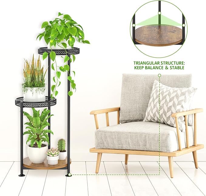 Oppro 3 Tier Large Plant Stand Indoor Outdoor Clearance, Metal Flower Shelf Pot Holder, 10in Wide Multiple Plants Tall Corner Display Rack for Patio Orchid Office Porch Living Room Garden, Black