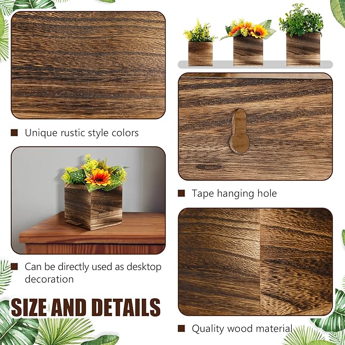 Ziliny 6 Pack Rustic Wood Wall Planters Hanging Wall Planters Pocket Vases Hanging Decor Vase for Plants Dried Flowers Faux Greenery Plants Indoor Living Room Bedroom Farmhouse Home Decor (3 Sizes)