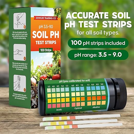Soil Test Kit – 100 Soil pH Test Strips (3.5–9 Range) for Garden, Lawn & Indoor Plants – Easy At-Home Soil Testing