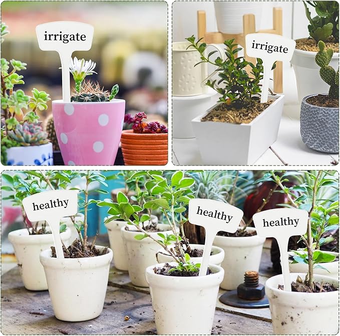 100 Pcs Plant Labels,T-Type 10.63inch Large Plastic Plant Tags Waterproof Plant Makers Nursery Garden Labels for Outdoor Indoor Plants Herbs Flowers Vegetable Potted Belt Marker Pen (White)