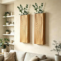 2 Pack Brown Wood Hanging Wall Planter Vases - Farmhouse Boho Wall Pockets for Faux Greenery, Dried Flowers, Eucalyptus Stems, Modern Indoor Wall Decor for Living Room Bedroom Office