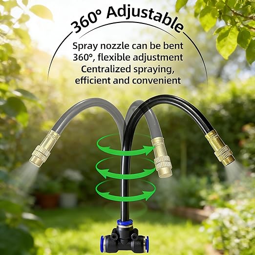100 Ft Drip Irrigation System for Garden - Drip Irrigation Kit with 32 360°Adjustable Copper Nozzles Hose, Automatic Atomizing Plant Watering Sprinkler System for Yard, Lawn, Greenhouse, Potted