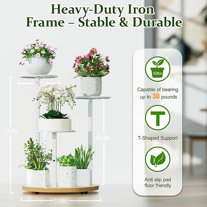 3 Tier Plant Stand Indoor Outdoor, Tall Metal Wood Shelf Corner Flower Pot Tiered Flower Pot Stands for Patio Garden Balcony Living Room Bedroom