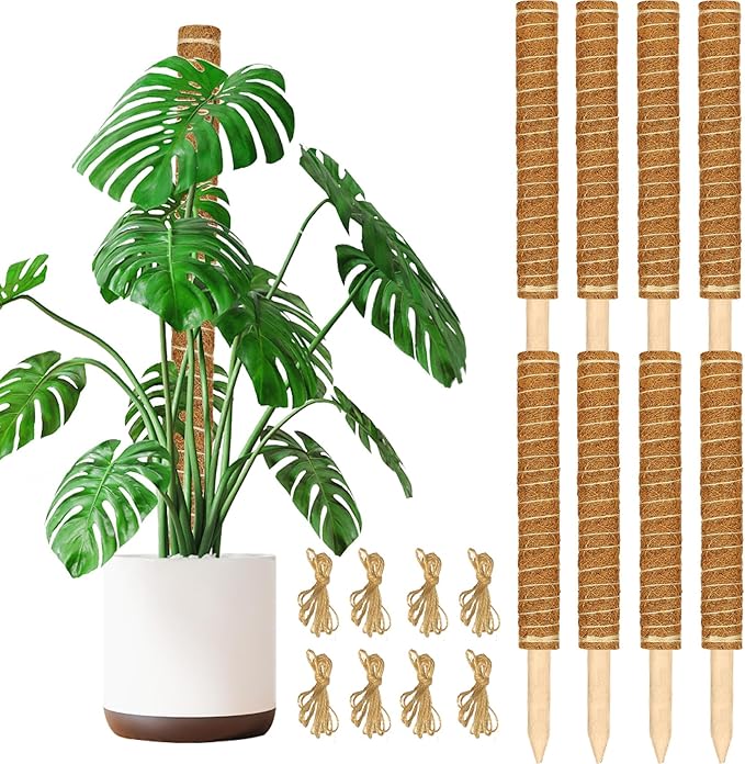 JJGoo Moss Pole for Plants Monstera,【8 Pack】 17 inch Plant Support Pole, Extendable Coir Totem Pole for Potted Plants Pothos, Train Indoor Climbing Plants to Grow Upwards