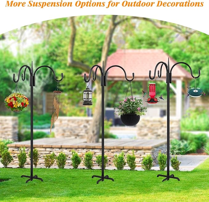 FEED GARDEN [Upgrade Version 76 Inch Three Shepherd Hooks for Outdoor,Bird Feeder Pole with 5 Prong Base, Adjustable Shepard Hooks for Hanging Plant, Solar Lanterns, Wind Chimes, 1 Pack