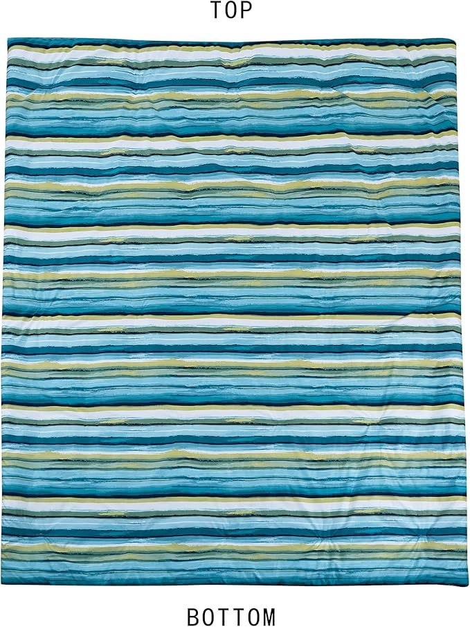 Chezmoi Collection Marvin 7-Piece Coastal Lodge Bed in a Bag Full Comforter Set - Green Blue White Striped Printed Microfiber Bedding Set