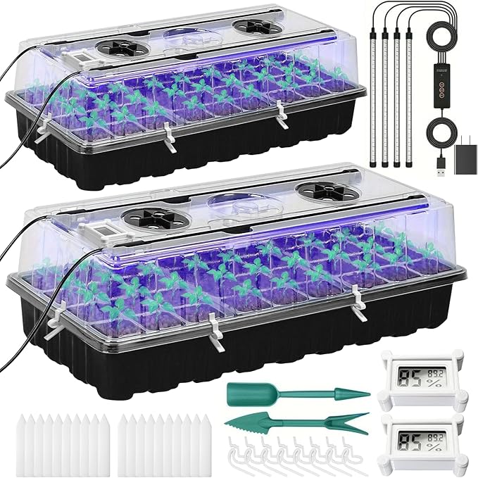Seed Starter Tray with Grow Light,2 Pack 72 Cells Seed Starter Kit with Humidity Dome, Seed Starting Trays for Indoor Plant,Seedling Starter Trays for Germination