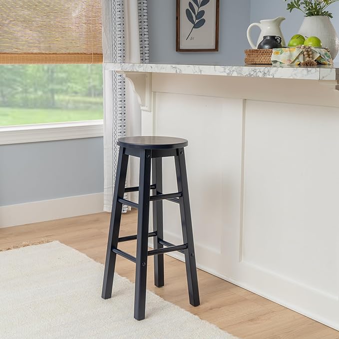 Linon Zeke Navy Blue Solid Wood Backless Round Barstool with 29 inch Seat Height