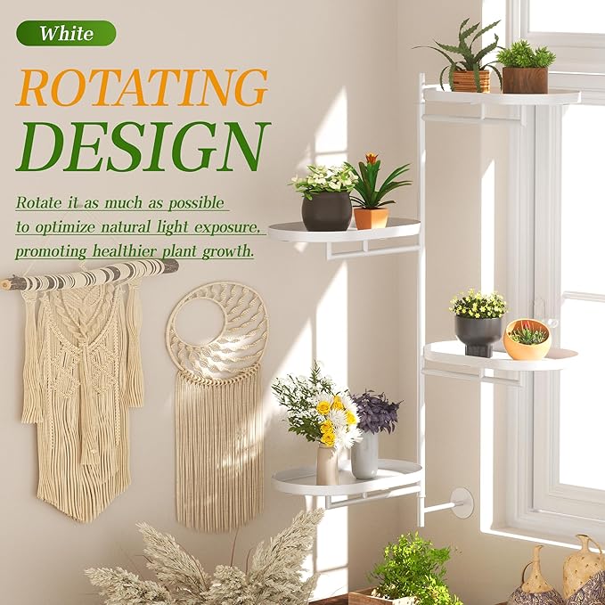 YQSLYSF Window Rotating Plant Stand Shelf Indoor White Metal Floating Shelves 4-Tier Wall Mount Plant hanger Holders for Wall Planter Modern Home Decor window sill gifts