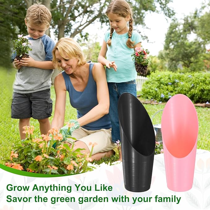 M METERXITY 3-Pack Bonsai Soil Scoops, Plastic Garden Soil Scoops Bucket Shovel Potting Scoopers for Transplanting/Flower/Plant Succulent, Colorful Small Gardening Tools [Green, Pink, Black]
