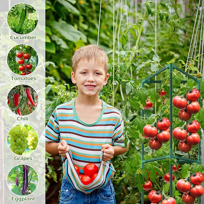 3 Pack Tomato Cages for Garden, 46.85Inches Tall Tomato Plant Support Stakes Adjustable Heavy Duty Steel Plant Tower Stakes, Updated Cucumber Trellis Garden Cages for Climbing Vegetable Flowers Fruits