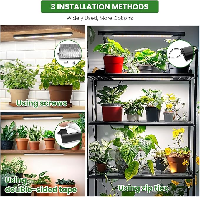 Wolezek Grow Lights for Indoor Plants, 210 LEDs Full Spectrum Plant Grow Light Strips with 6/12/16H Auto Timer, 13.8 Inches Bright Grow Lamp Bar for Plant Shelves and Cabinet, 2 Pack