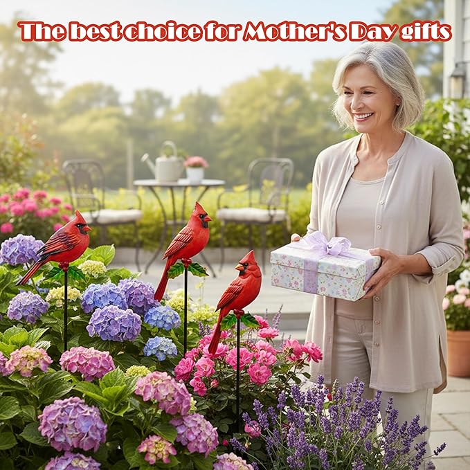 3PCS Cardinal Bird Yard Outdoor Decoration Stakes, Grandmas Garden Statue Home Yard Decoration Signs with Stakes, Personalized Unique Funny Gifts, Lawn Ornaments Home Decor