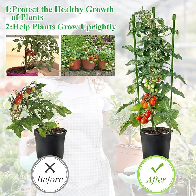 Legigo 4 Pack 24 Inch Plant Support Cages Tomato Cage for Garden- Plant Cages Adjustable Rings, Tomato Plant Support Stakes Trellis for Pots, Peppers, Cucumbers and Flowers with 10 Plant Clips