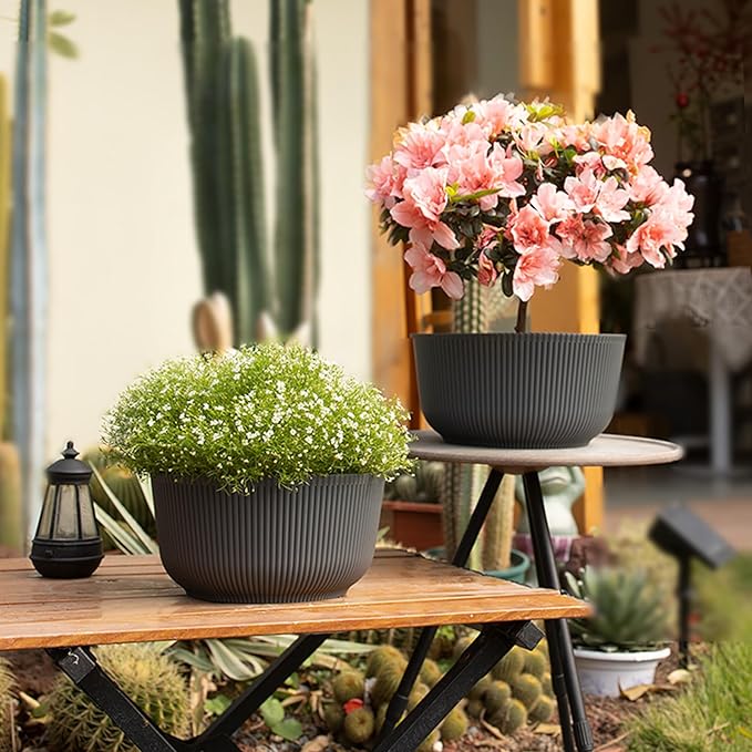 T4U 12 Inch Self Watering Pots for Indoor Plants, 2 Pack Large Plant Pots, Self Watering Planter for Indoor Plants, Durable Plastic Pots (2 Pack,12", Gray)