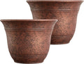 The HC Companies Sierra Round Self-Watering Pot - Lightweight Plastic Planter for Herbs & More - Durable Plant Pots for Indoor Plants & Outdoor Plants (13” Rustic Redstone, Pack of 2)
