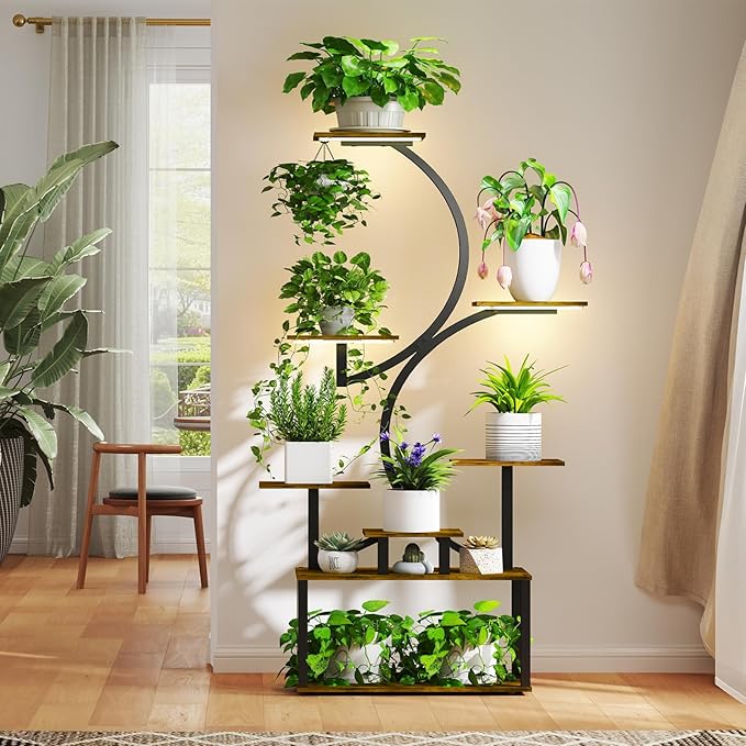 Plant Stand Indoor with Grow Light, 8 Tiered 62" indoor plant stand for Plants Multiple, S-Shaped Metal Plant Shelf Display Rack Holder, Indoor Outdoor Plant Stands (1 pack)