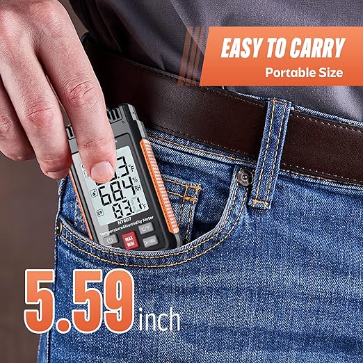 Protmex HT607 Temperature Humidity Meter High Precision Digital Hygrometer with Ambient, Relative Humidity, Dew Point, Wet Bulb Thermometer, Min/Max Hold, LCD Backlight with Cover Protector