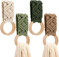 Tioncy 4 Pcs Kitchen Dish Towel Holder Gifts for Mother Boho Handmade Crochet Hanging Towels Loop Ring Knit Towel Hanger for Cabinet House Oven Stove Door, 4 Colors(Sage Green)