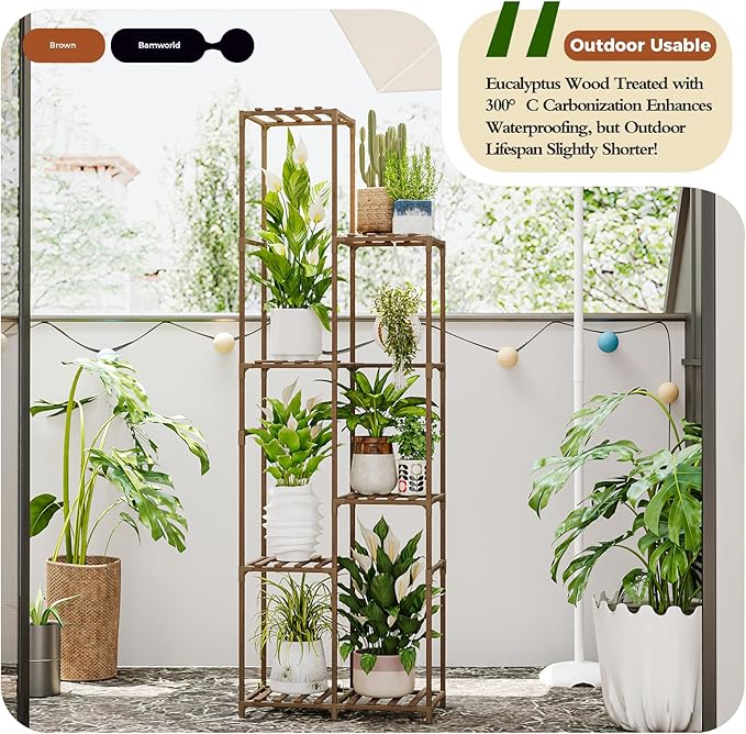 Bamworld Plant Stand Indoor Outdoor 7 Tier Tall Large Wood Plant Shelf Multi Tier Flower Stands Garden Shelves Wooden Plant Display Holder Rack for Living Room Corner