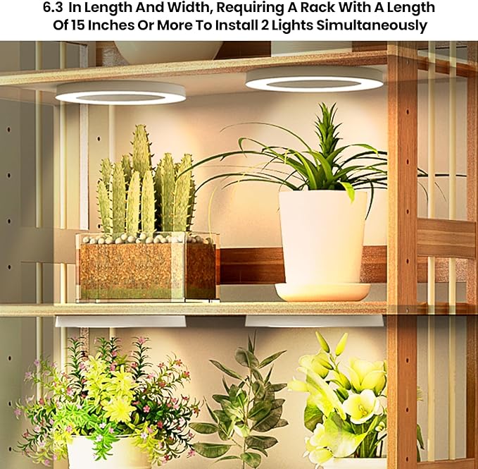 Mosthink 6.3" Ceiling Grow Lights for Indoor Plants, 144 LEDs Plant Light Full Spectrum, Under Cabinet Growing Lamp with Auto Timer, 10 Dimmable Levels, 3 Modes with Transparent Cover,Corded