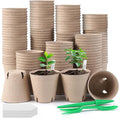 BEWBBAT 100 Pack Peat Pots for Seedlings, 3.15 Inch Plant Starter Cups with Drainage Holes, Garden Germination Nursery Pots with 30 Plant Labels, 2 Transplant Tools for Herb, Vegetables, Plants