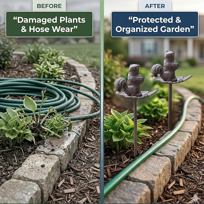 Carvers Olde Iron Decorative Garden Hose Guide Stake – 19" Solid Aluminum Heavy Duty Hose Protector for Landscaping, Flower Beds & Yard Edging - Squirrel