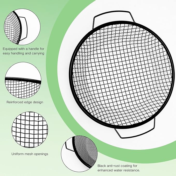 4Pcs Soil Sifter for Gardening, 3,6,8,10mm Grid Rock Sifter for 5 Gallon Bucket, Dirt Sifter, Compost Sifter for Capturing Dirt, Sand, Rocks, and Filtering Compost (Black)