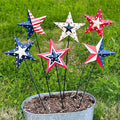 4th of July Decorations Outdoor 19" Metal Barn Star 6-Pack, Patriotic Outdoor Decorations, Rustic Iron Decorative Garden Stakes with American Flag Stars for Yard Patio Lawn