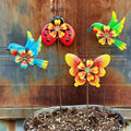 HUTHDAK 4 Pack Metal Animal Decorative Garden Stakes,Colorful Spring Outdoor Pinwheels,Cute Ladybugs Butterfly&Hummingbird Wind Spinners for Yard Art Outdoor Lawn Porch Pathway Decorations