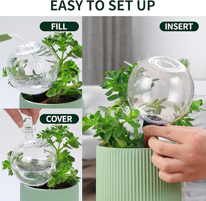Soilagua 19 oz Extra Large Plant Self Watering Globes Top Fill, Plastic Water Bulbs, Slow Release Terracotta Self Watering Planter Insert, Plant Watering Devices System, Water Spikes Stakes, 2 Pack
