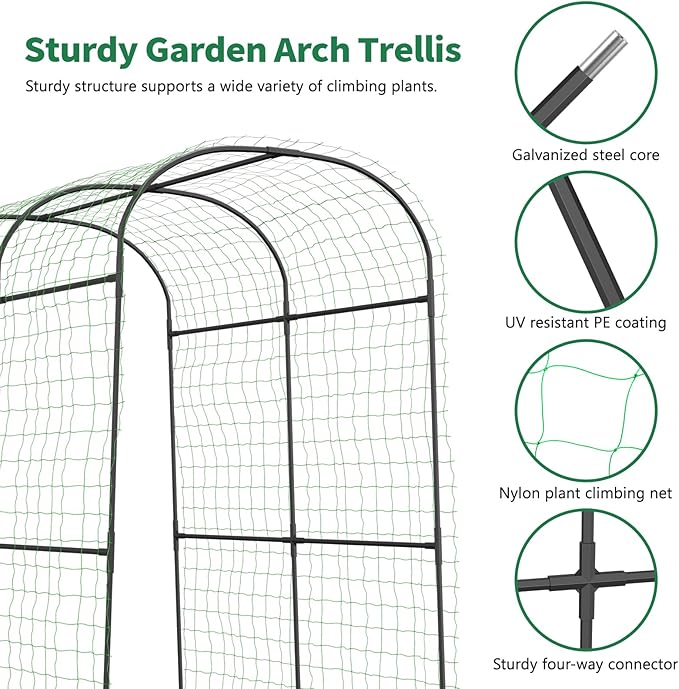 SUNYRISY Garden Arch Trellis for Climbing Plants Outdoor, 71" x 47" x 83" Metal Core Tall Archway Tunnel Plant Support for Cucumber Tomato Vine Flowers Vegetables Climbing Plants